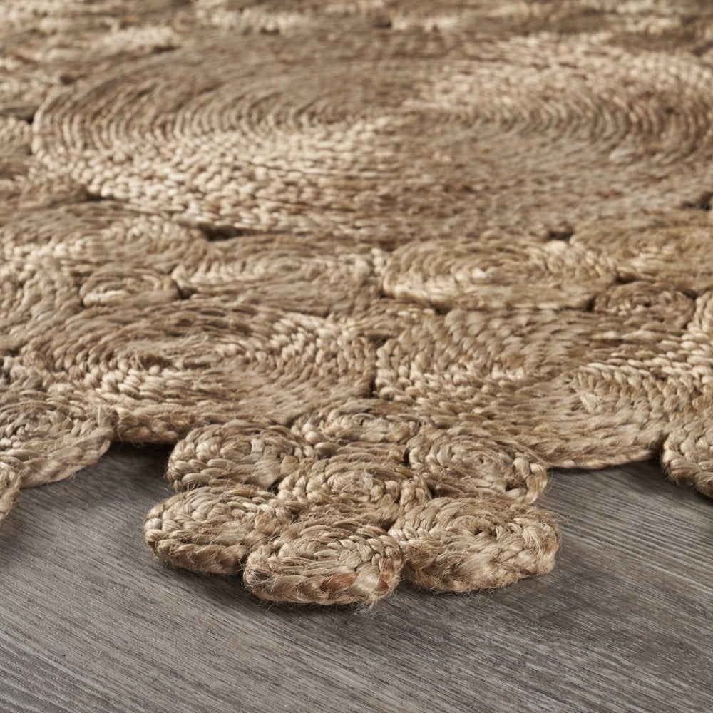 5' X 5' Natural Jute Abstract Geometric Hand Braided Area Rug