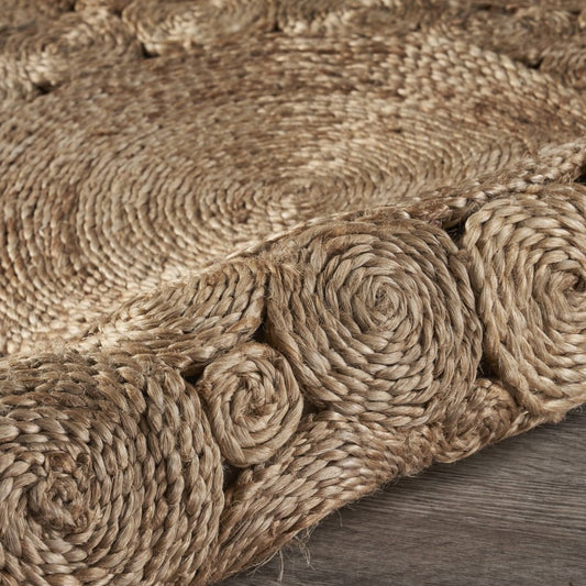 5' X 5' Natural Jute Abstract Geometric Hand Braided Area Rug