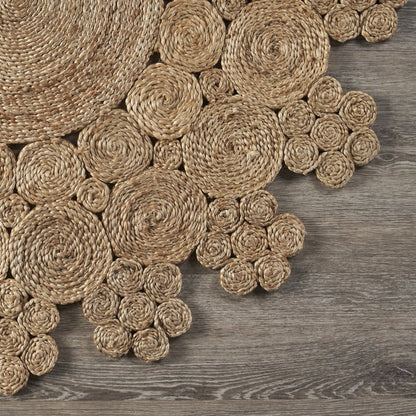 6' Natural Jute Abstract Geometric Hand Braided Round Rug