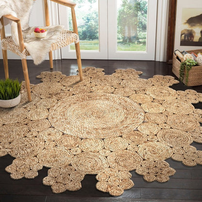 6' Natural Jute Abstract Geometric Hand Braided Round Rug