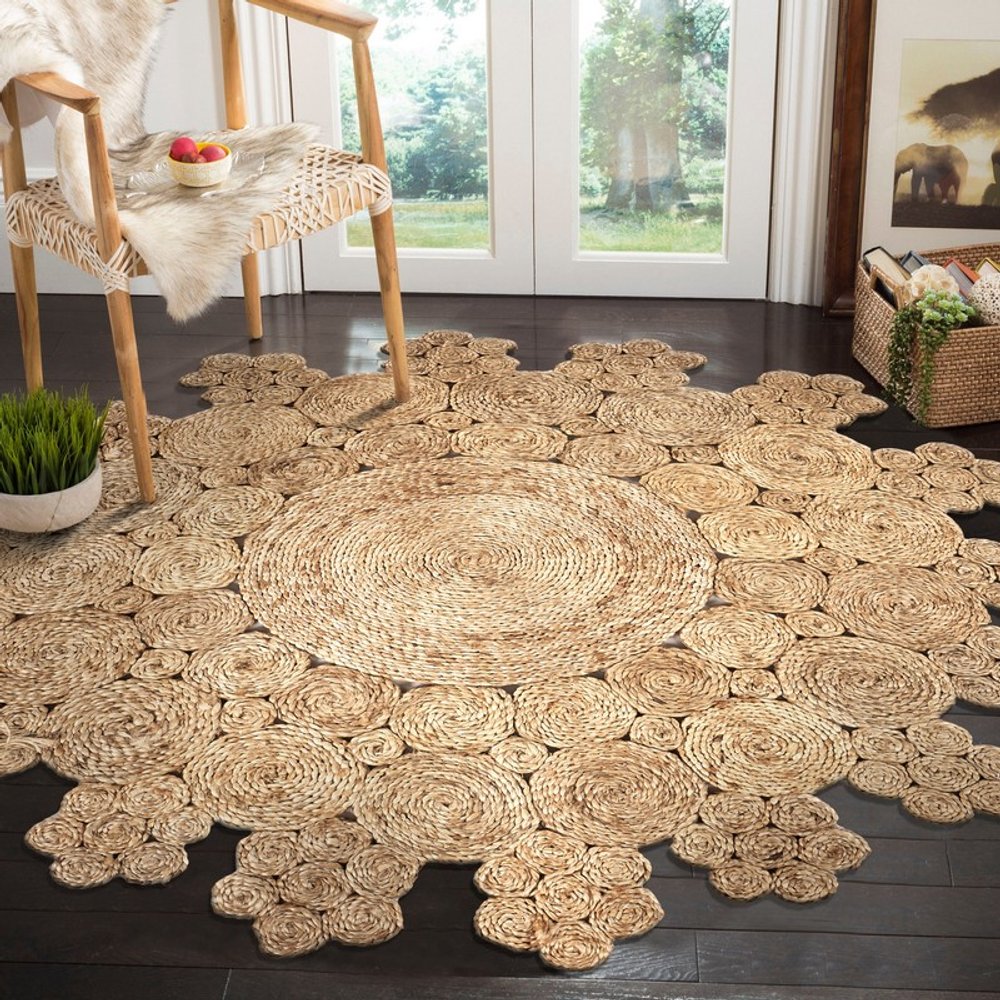 6' Natural Jute Abstract Geometric Hand Braided Round Rug