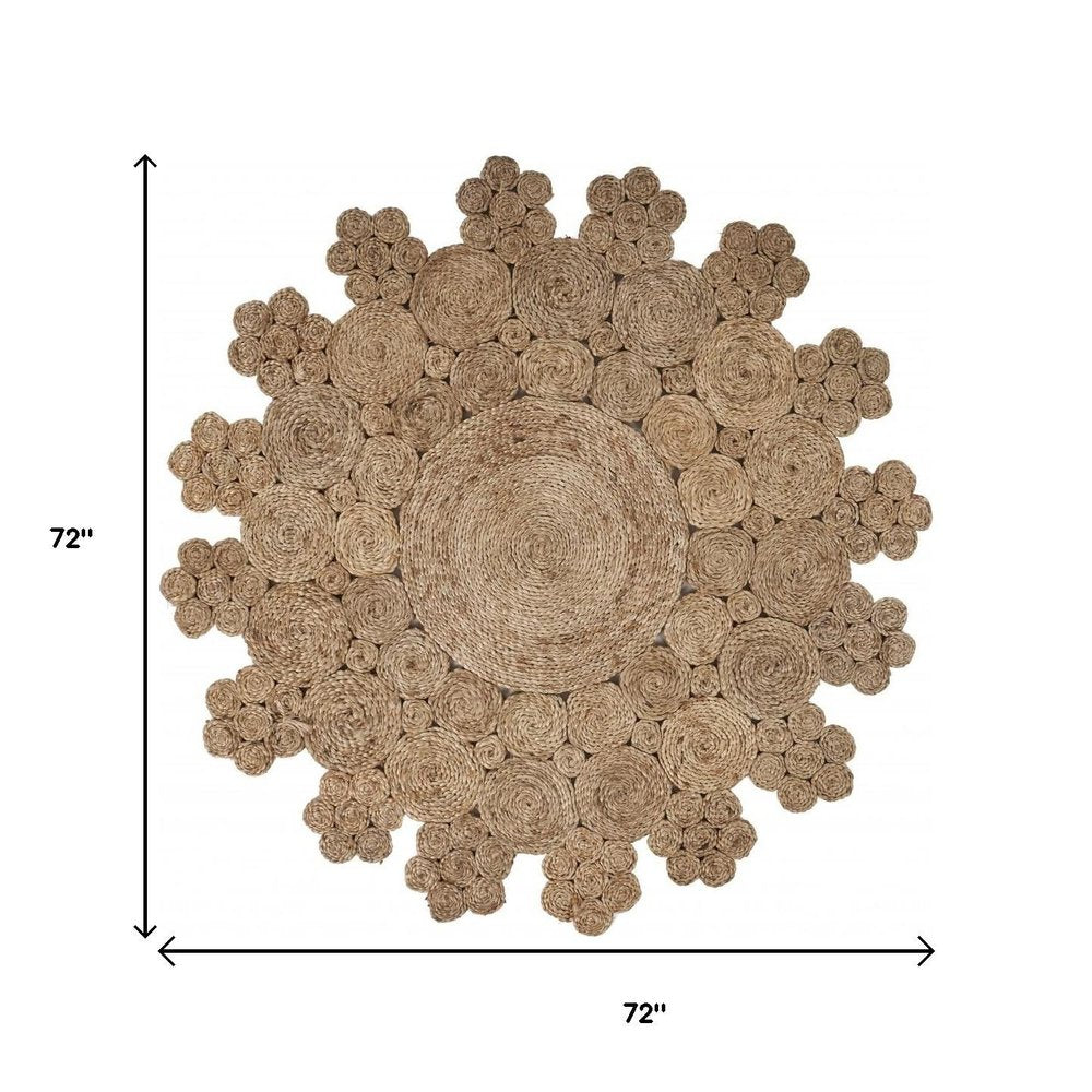 6' Natural Jute Abstract Geometric Hand Braided Round Rug