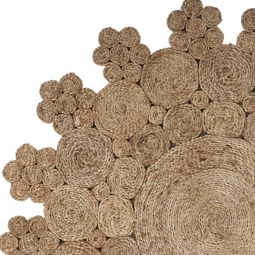 5' X 5' Natural Jute Abstract Geometric Hand Braided Area Rug