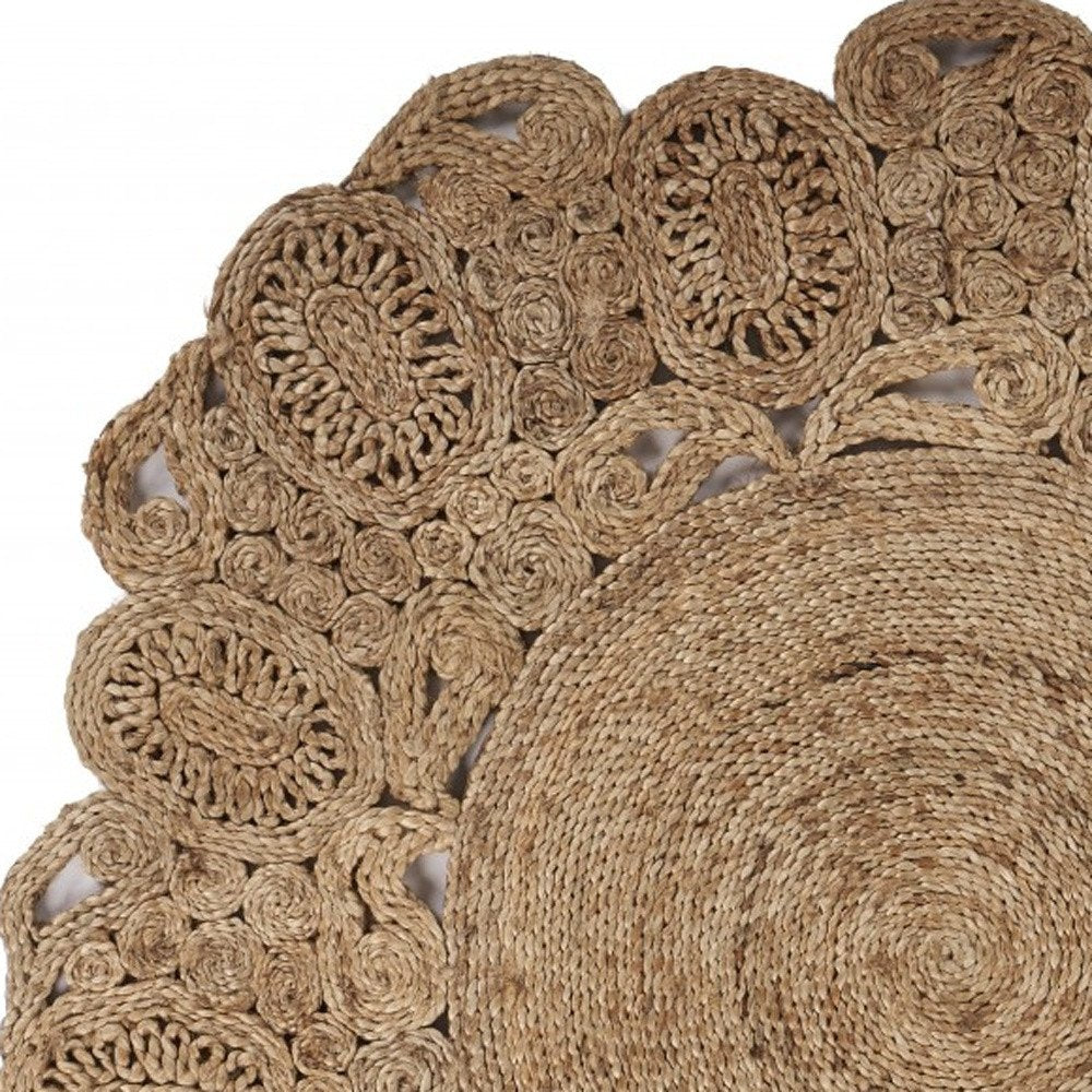5' X 5' Natural Jute Abstract Geometric Hand Braided Area Rug