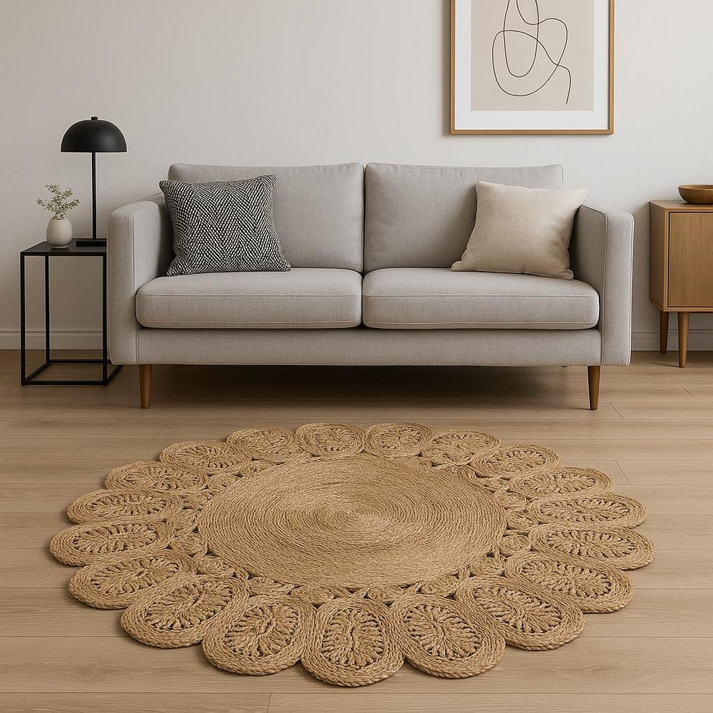 6' Natural Jute Abstract Geometric Hand Braided Round Rug