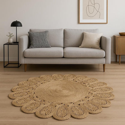 6' Natural Jute Abstract Geometric Hand Braided Round Rug