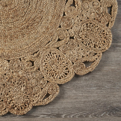 5' X 5' Natural Jute Abstract Geometric Hand Braided Area Rug