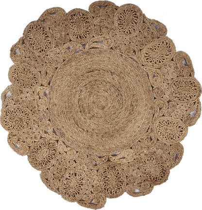 6' Natural Jute Abstract Geometric Hand Braided Round Rug
