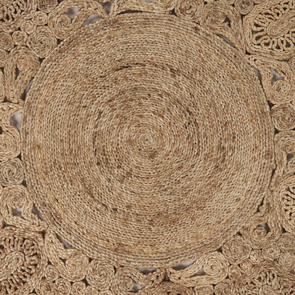 6' Natural Jute Abstract Geometric Hand Braided Round Rug
