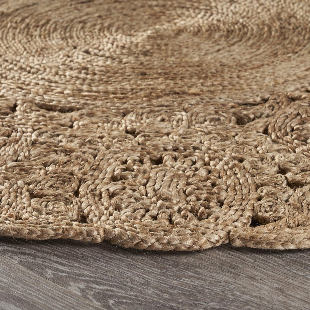 5' X 5' Natural Jute Abstract Geometric Hand Braided Area Rug