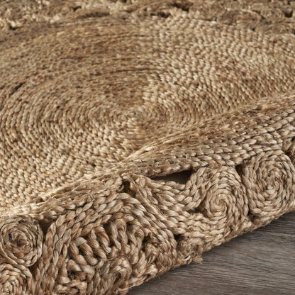 6' Natural Jute Abstract Geometric Hand Braided Round Rug