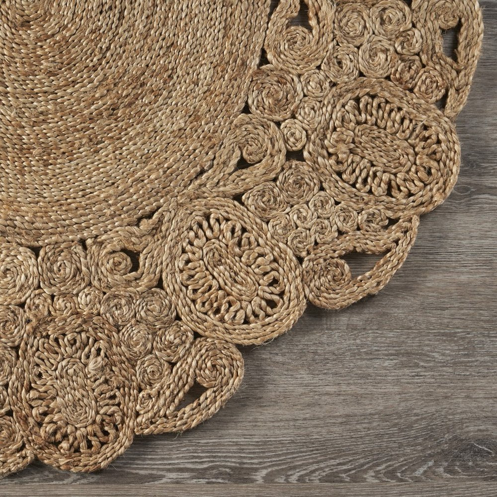 6' Natural Jute Abstract Geometric Hand Braided Round Rug