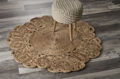 6' Natural Jute Abstract Geometric Hand Braided Round Rug