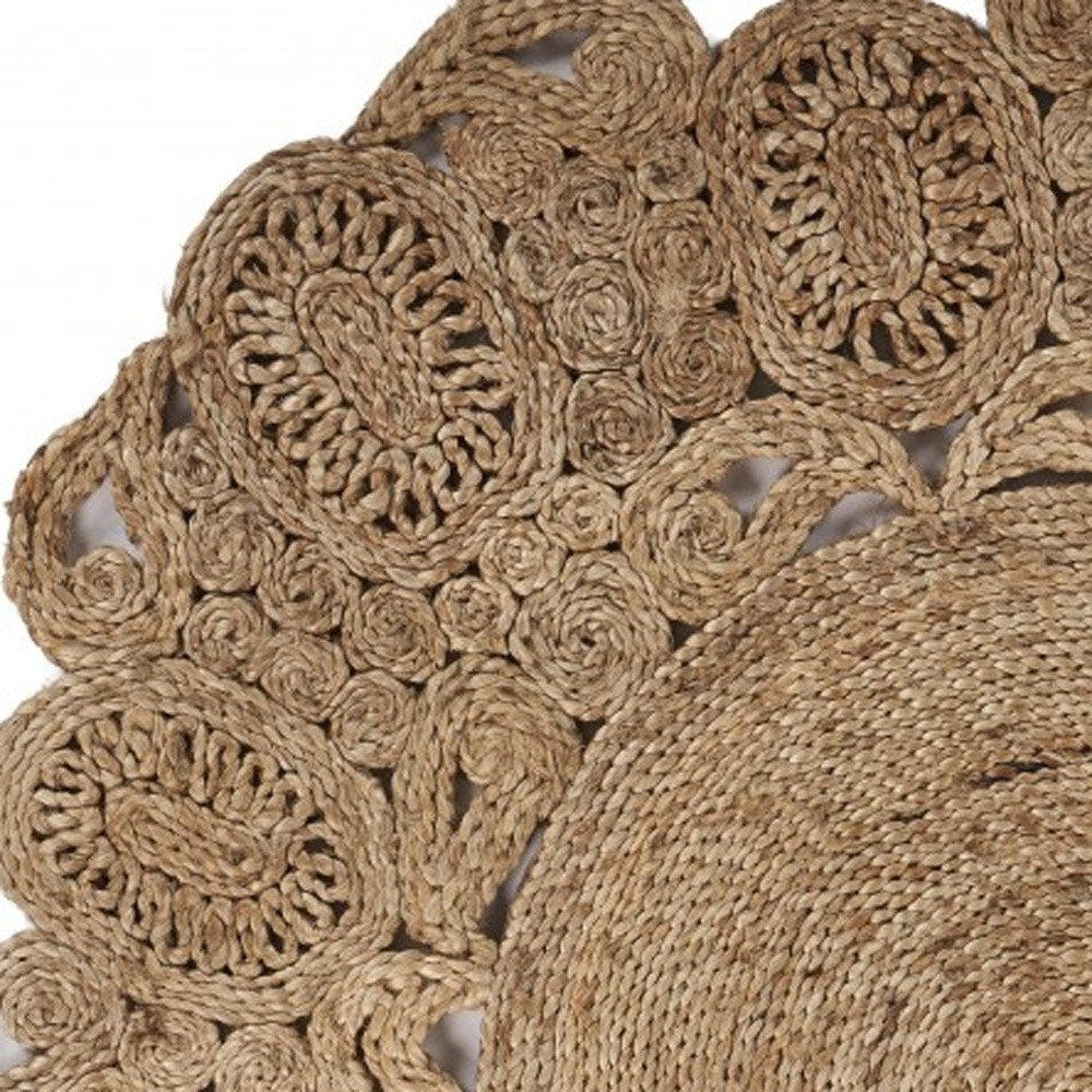 5' X 5' Natural Jute Abstract Geometric Hand Braided Area Rug