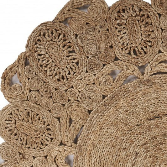 5' X 5' Natural Jute Abstract Geometric Hand Braided Area Rug