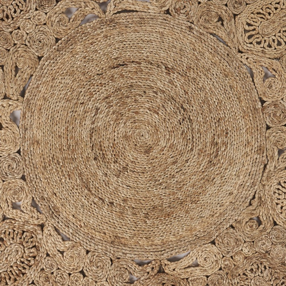 6' Natural Jute Abstract Geometric Hand Braided Round Rug
