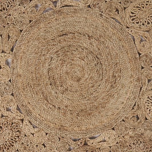 6' Natural Jute Abstract Geometric Hand Braided Round Rug