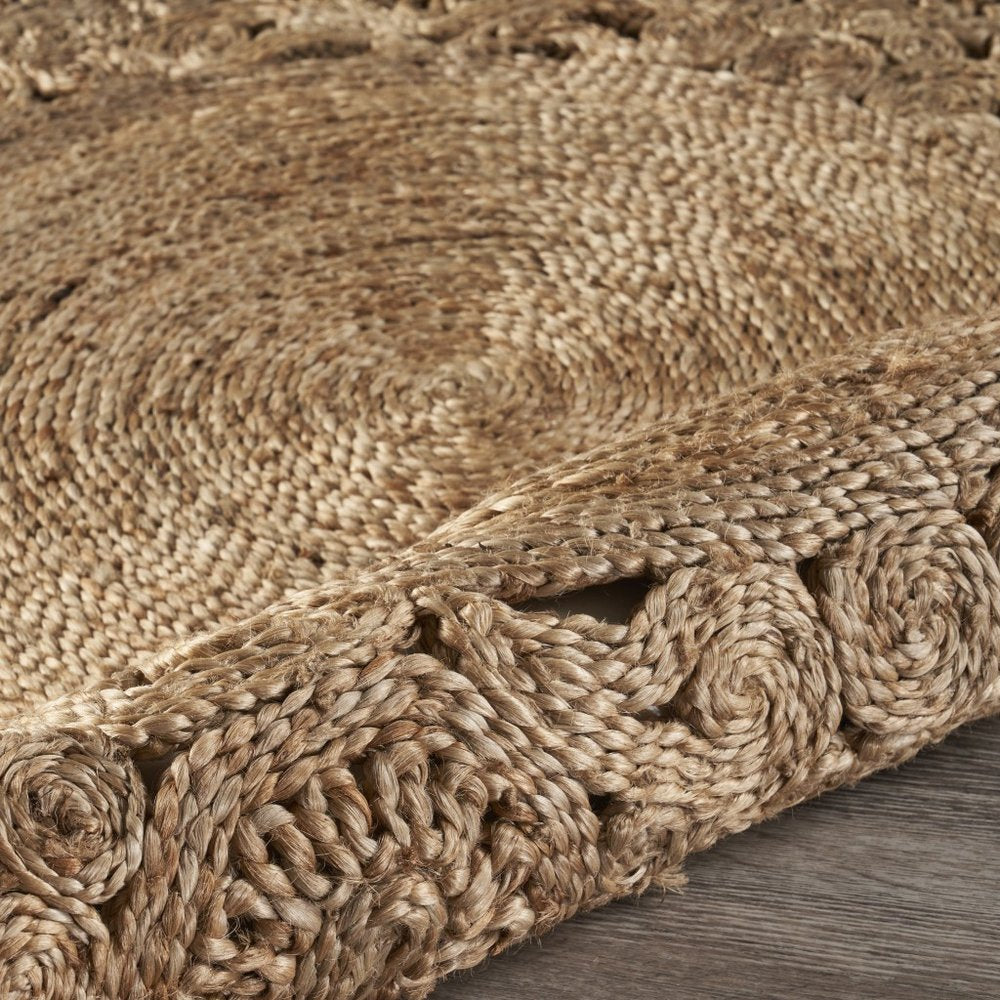 6' Natural Jute Abstract Geometric Hand Braided Round Rug