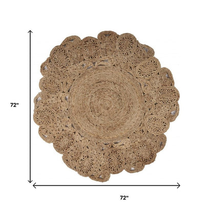 6' Natural Jute Abstract Geometric Hand Braided Round Rug