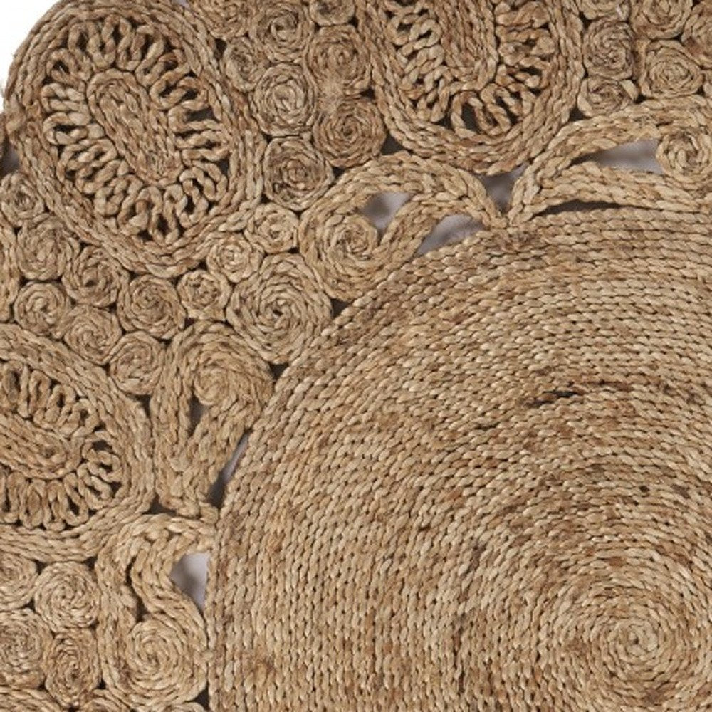 6' Natural Jute Abstract Geometric Hand Braided Round Rug