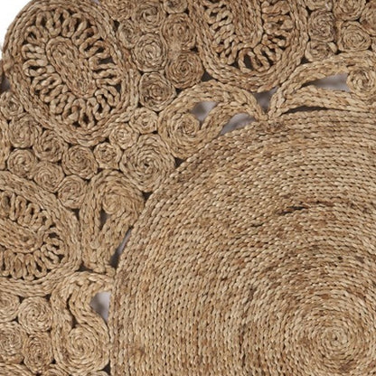 6' Natural Jute Abstract Geometric Hand Braided Round Rug