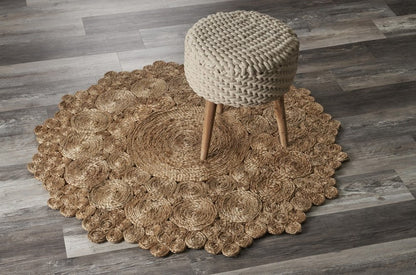 5' X 5' Natural Jute Abstract Geometric Hand Braided Area Rug