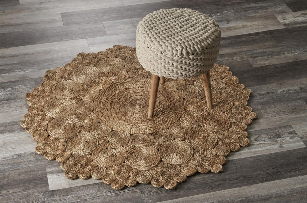 5' X 5' Natural Jute Abstract Geometric Hand Braided Area Rug