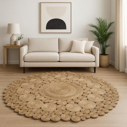 5' X 5' Natural Jute Abstract Geometric Hand Braided Area Rug