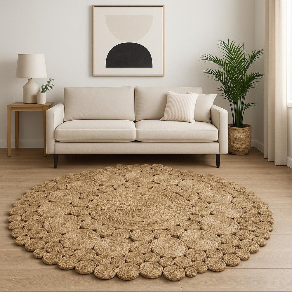 5' X 5' Natural Jute Abstract Geometric Hand Braided Area Rug