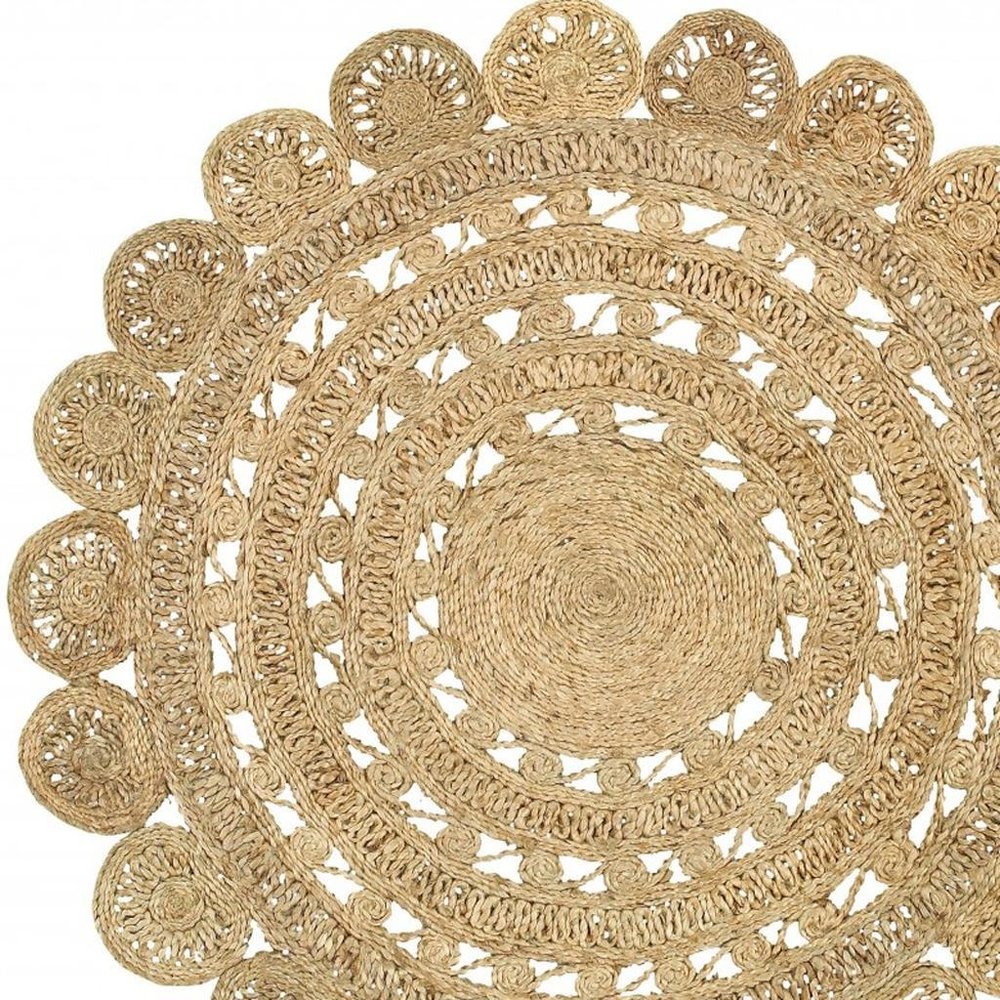 6' Natural Jute Abstract Geometric Hand Braided Round Rug