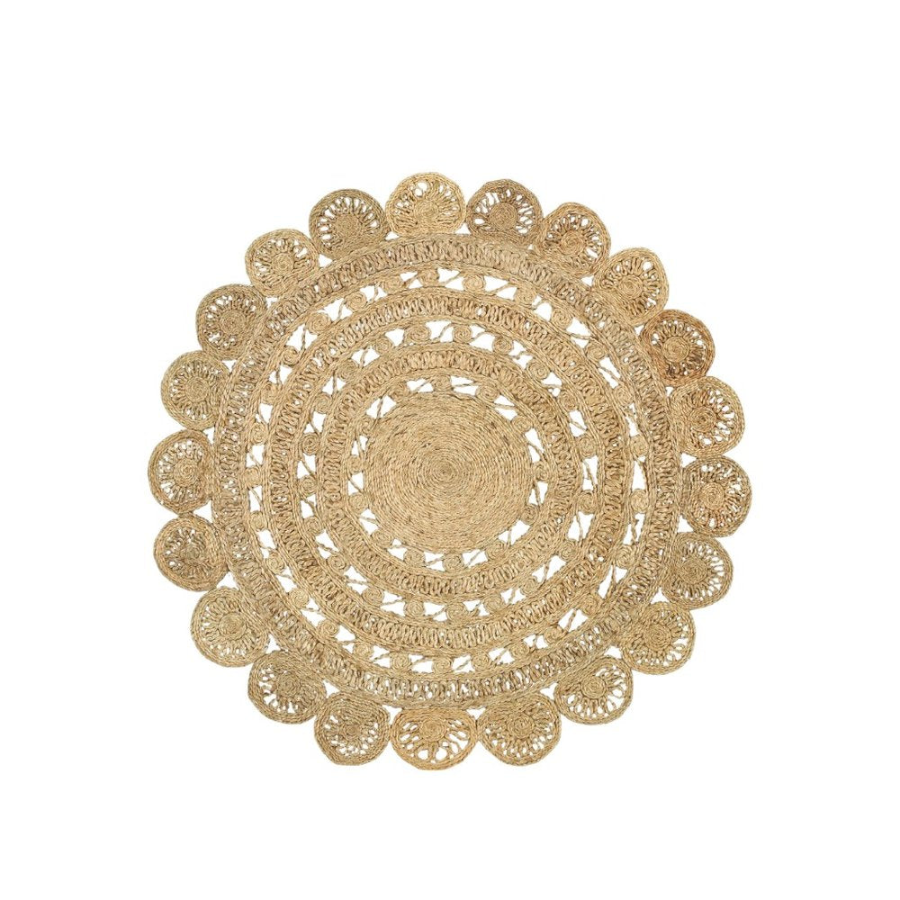 5' X 5' Natural Jute Abstract Geometric Hand Braided Area Rug