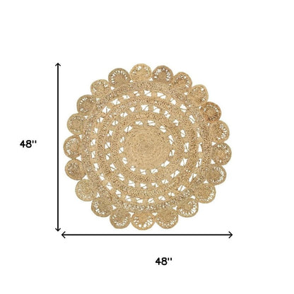 6' Natural Jute Abstract Geometric Hand Braided Round Rug