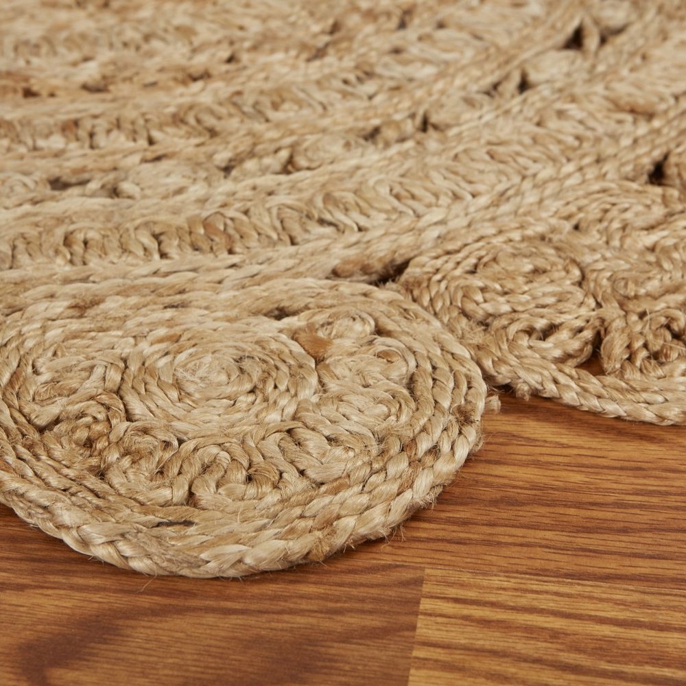 6' Natural Jute Abstract Geometric Hand Braided Round Rug