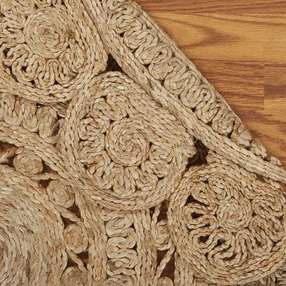 5' X 5' Natural Jute Abstract Geometric Hand Braided Area Rug