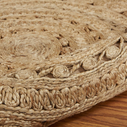 6' Natural Jute Abstract Geometric Hand Braided Round Rug