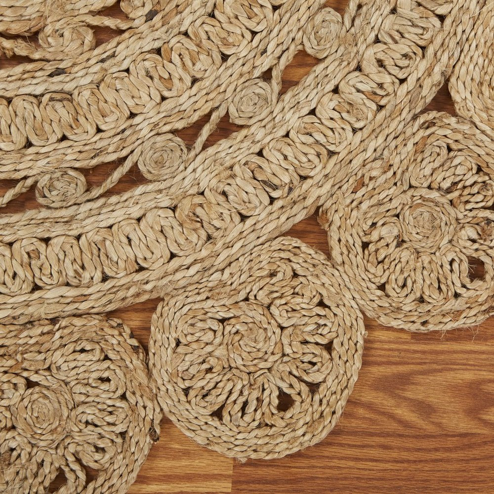 6' Natural Jute Abstract Geometric Hand Braided Round Rug