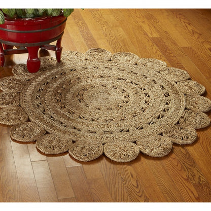 6' Natural Jute Abstract Geometric Hand Braided Round Rug