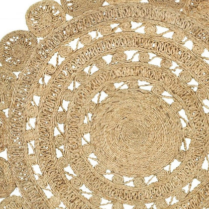5' X 5' Natural Jute Abstract Geometric Hand Braided Area Rug