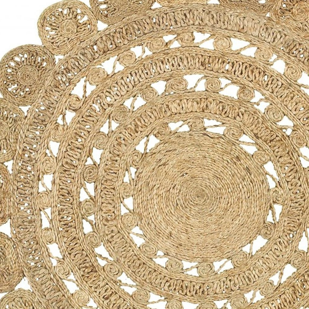 6' Natural Jute Abstract Geometric Hand Braided Round Rug