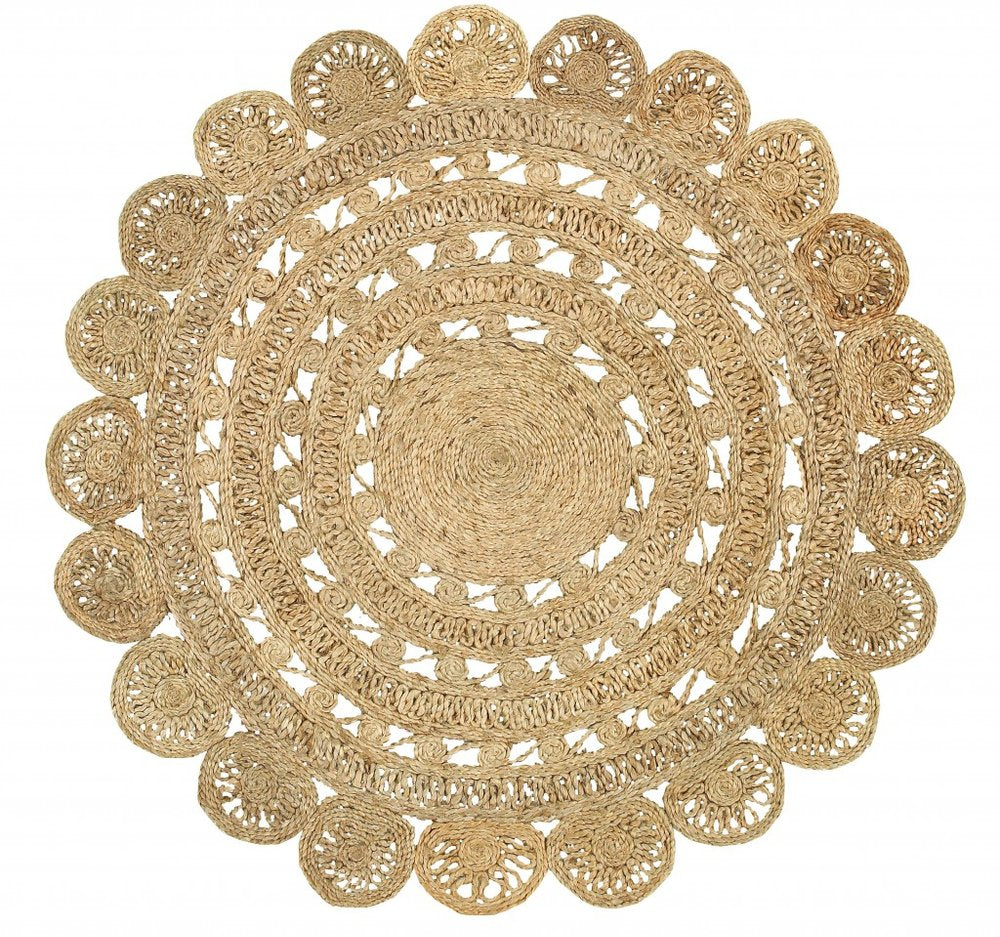 6' Natural Jute Abstract Geometric Hand Braided Round Rug
