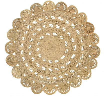 6' Natural Jute Abstract Geometric Hand Braided Round Rug