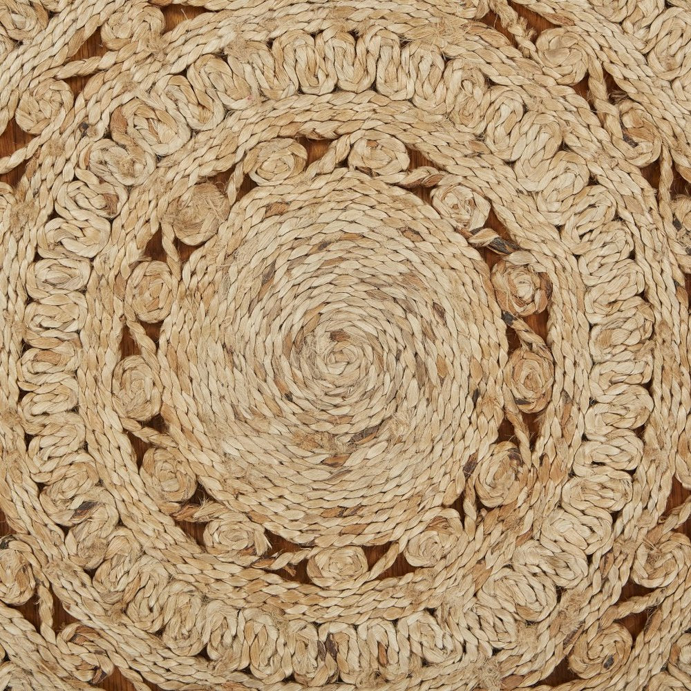 6' Natural Jute Abstract Geometric Hand Braided Round Rug
