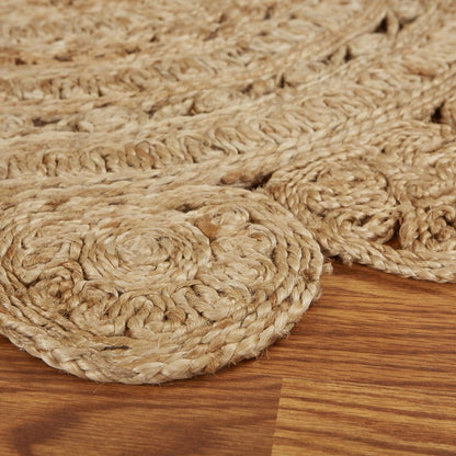 6' Natural Jute Abstract Geometric Hand Braided Round Rug