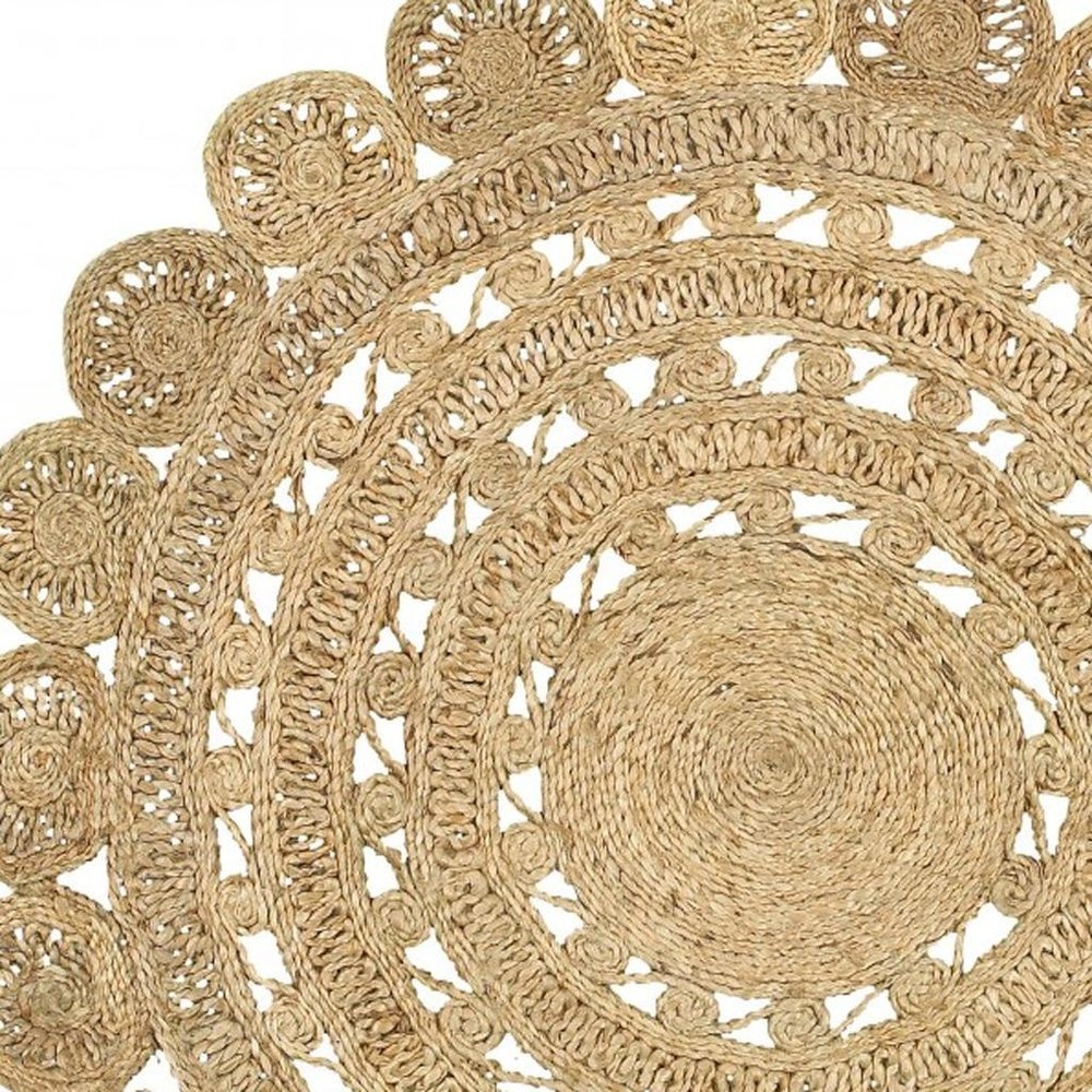 6' Natural Jute Abstract Geometric Hand Braided Round Rug