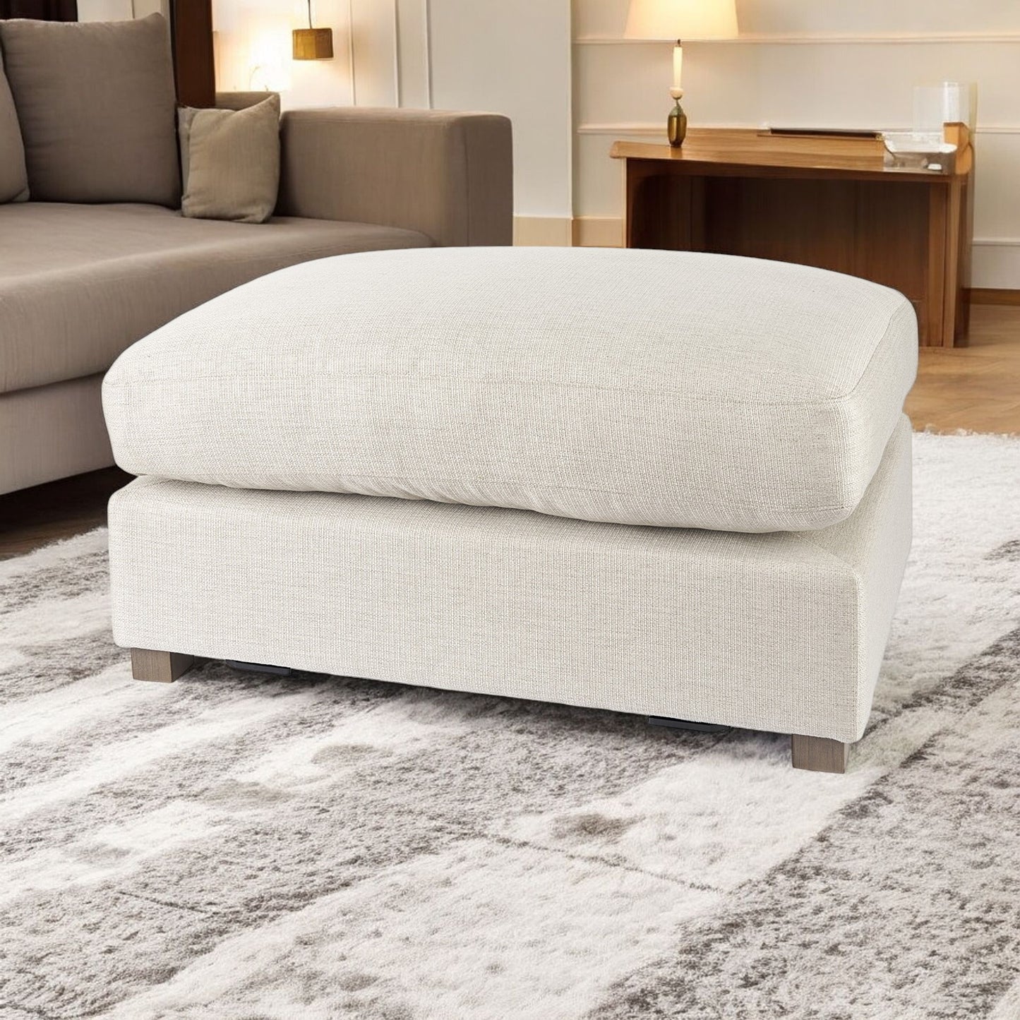 26" Beige Polyester And Brown Cocktail Ottoman