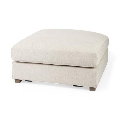 39" Beige Fabric and Brown Cocktail Ottoman