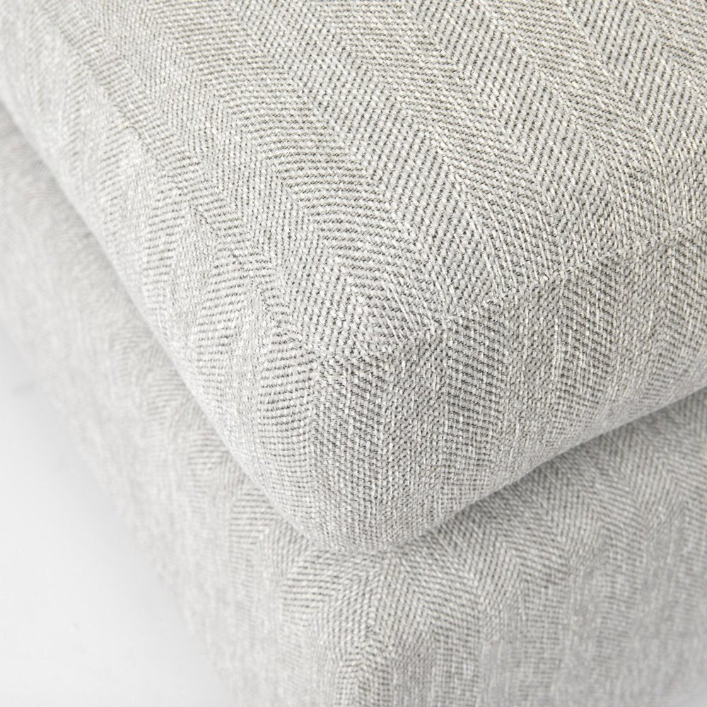 26" Light Gray Fabric and Brown Cocktail Ottoman