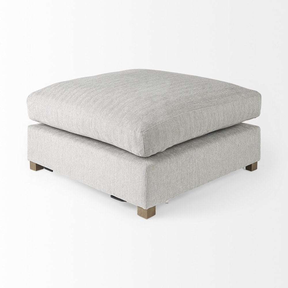 39" Light Gray Fabric and Brown Cocktail Ottoman