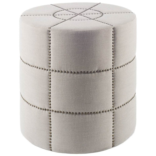 20" Cream Fabric Tufted Round Footstool