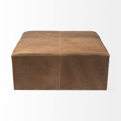 36" Brown Genuine Leather Cube Ottoman